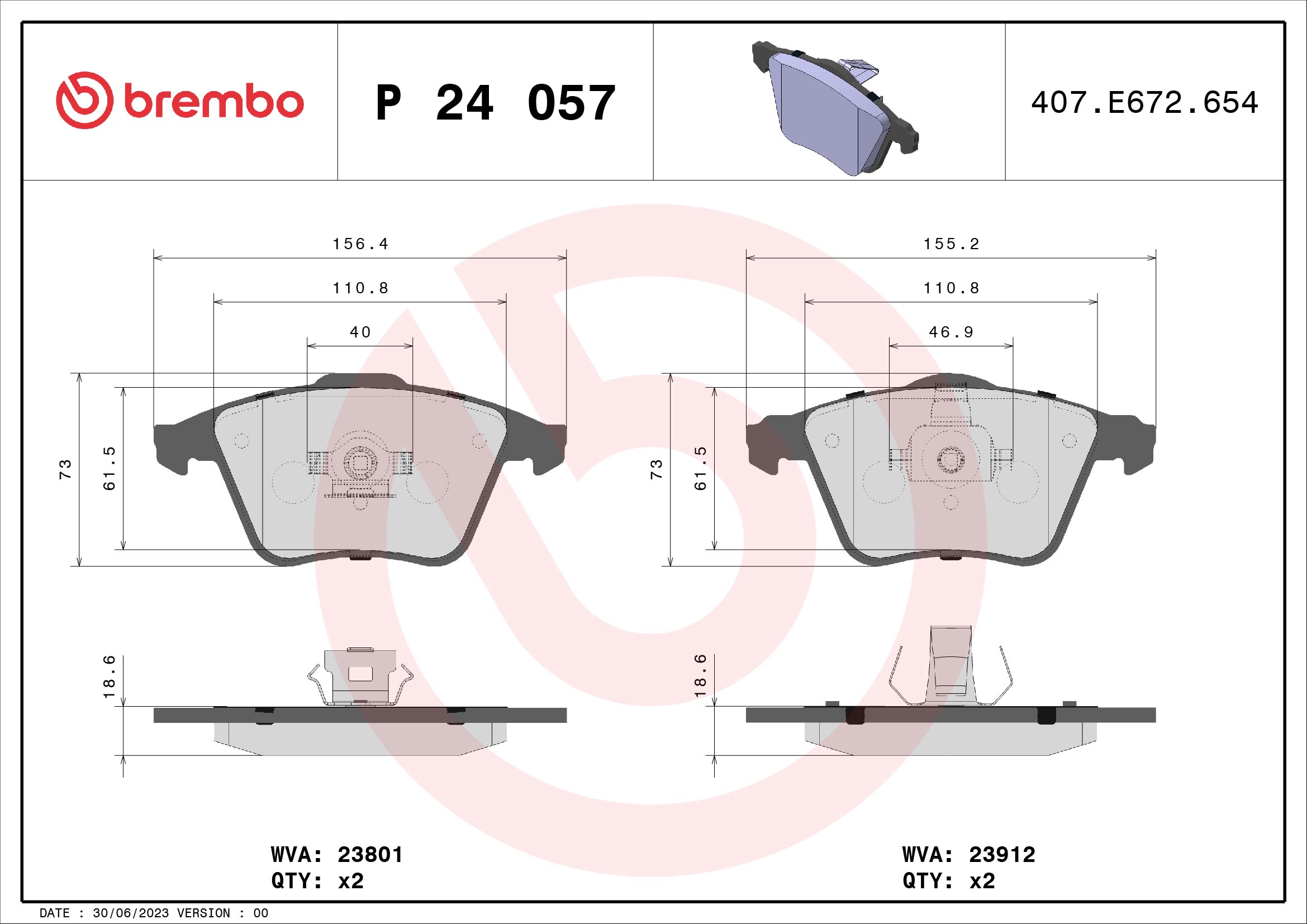 A.B.S. P 24 057 BREMBO Bremsbelagsatz, Scheibenbremse